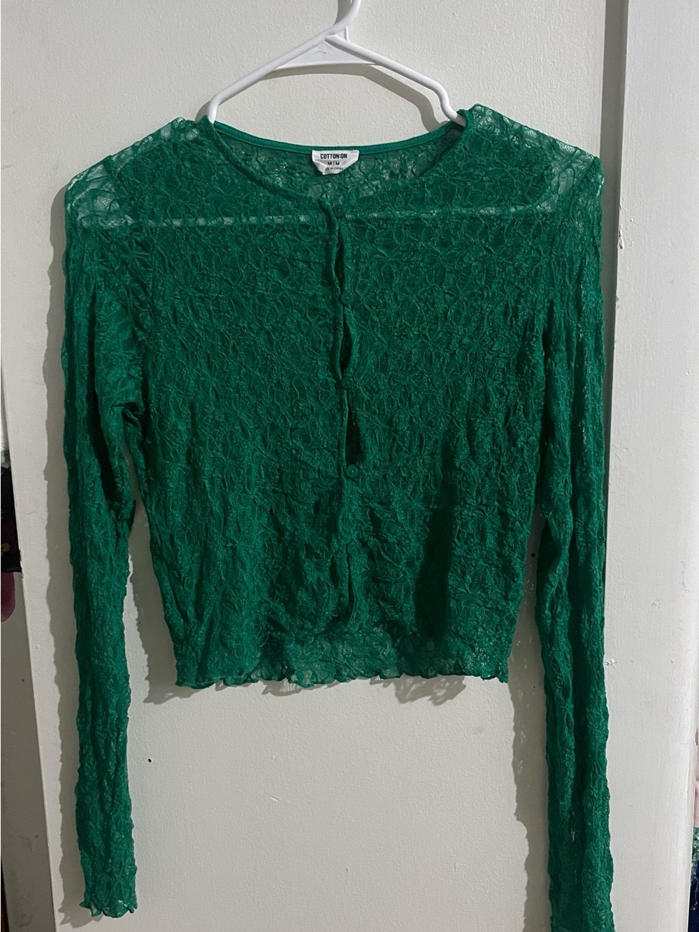 Cotton On Green Lace Button-Up Crop Top